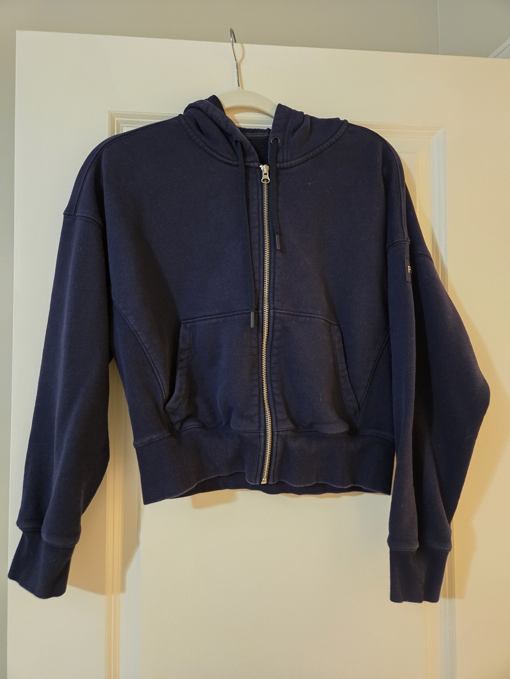Fleo Navy Zip Up Sweatshirt Hoodie Size Small